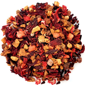 Dried hibiscus sabdariffa mixed with dried apple slice and dried strawberry dice