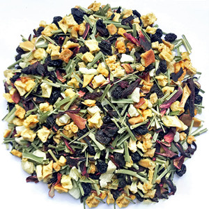 Dried hibiscus sabdariffa mixed with dried apple, dried pineapple and dried lemon grass