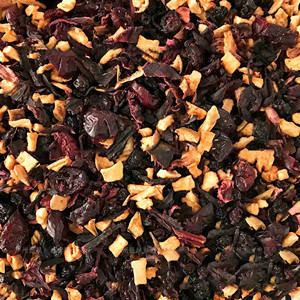 Dried hibiscus sabdariffa mixed with dried cranberry, dried apple and sweet raisins
