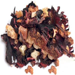 Dried hibiscus sabdariffa mixed with dried apple, dried pineapple, dried papaya, dried mango and sweet raisins