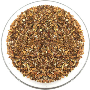 Dried hibiscus sabdariffa mixed with dried honey peach dice, dried rose petals and dried orange peel