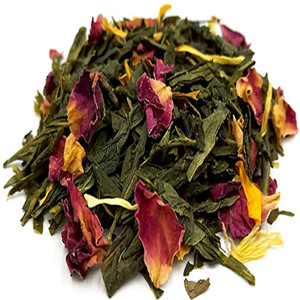Green tea mixed with dried chrysanthemum and dried rose petals