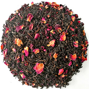 Ceylon black tea leaves mixed with dried hibiscus sabdariffa, sweet raisins, dried blueberry, dried raspberry and dried rose petals